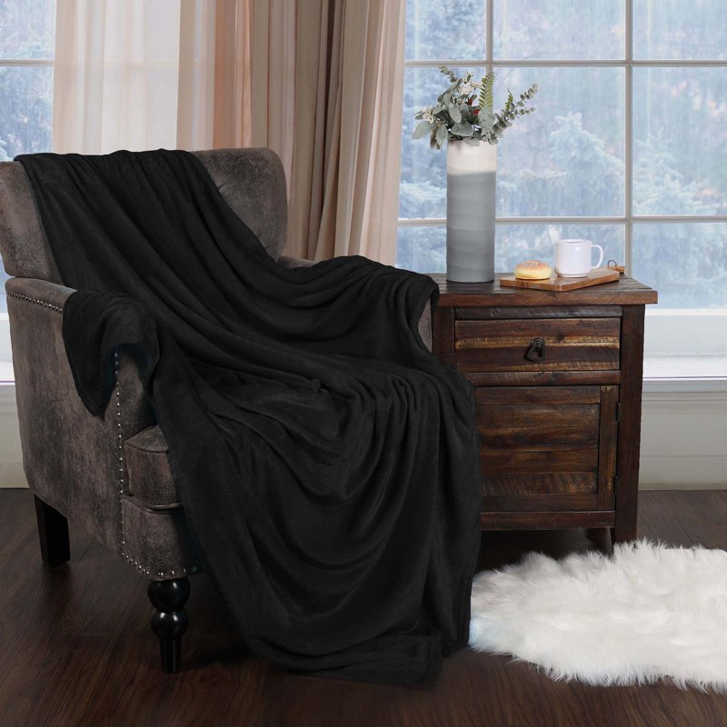 Solid Black Fleece Plush Throw Blanket - Super Soft & Cozy