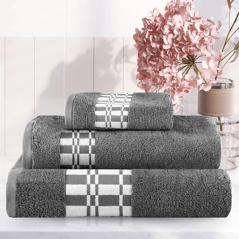 Gray 3-Piece Cotton Embroidered Towel Set - Superior Larissa