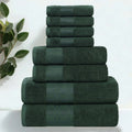 Forest Green Cotton Towel Set - 8-Piece Embroidered Bath Towels, Superior Larissa
