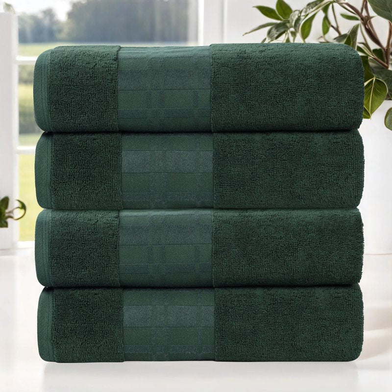 Superior Larissa Cotton Embroidered Bath Towel Set of 4 - Forest Green
