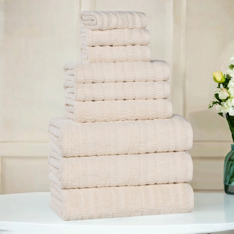 Ivory 9-Piece Cotton & Viscose Blend Towel Set - Soft, Quick Dry Bathroom Towels