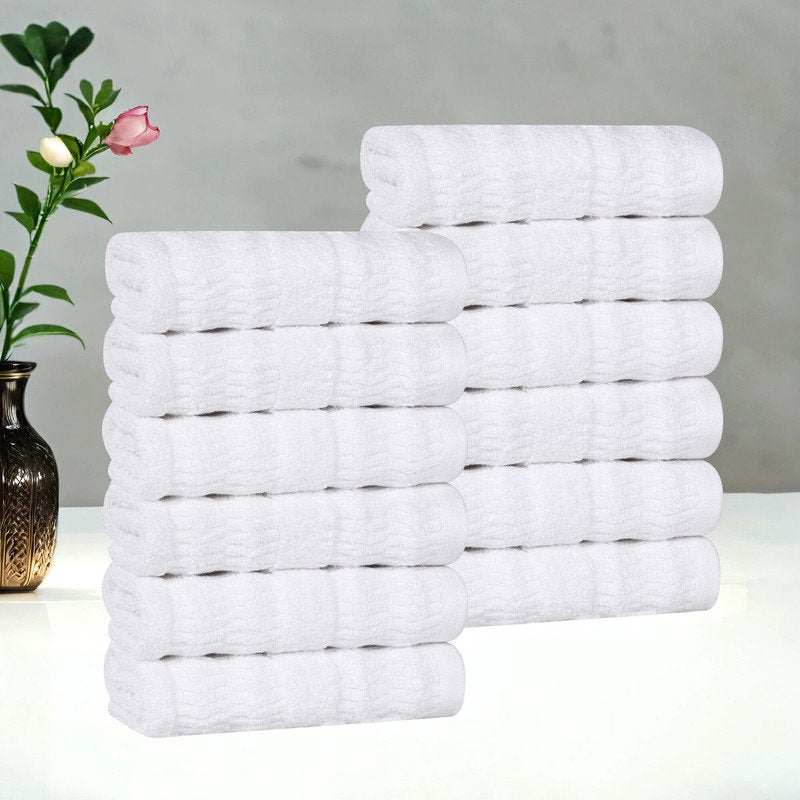 White Face Towel Set of 12 - Soft, Quick-Dry Cotton Washcloths - Superior Mika