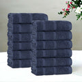 Navy Blue Face Towels Set of 12 - Soft, Absorbent Cotton & Viscose Washcloths - Spa-Like Comfort