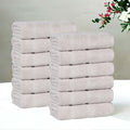 Face Towels Set of 12 - Silver, Medium Weight, Ultra Absorbent, Spa-Style Washcloths with Border - 13x13 Inches, Cotton & Viscose Blend - Superior Mile