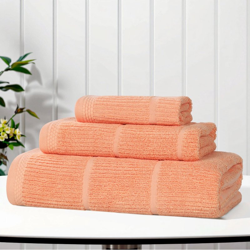 Peach 3-Piece Cotton & Viscose Blend Face Towel Set - Soft, Absorbent, Medium Weight
