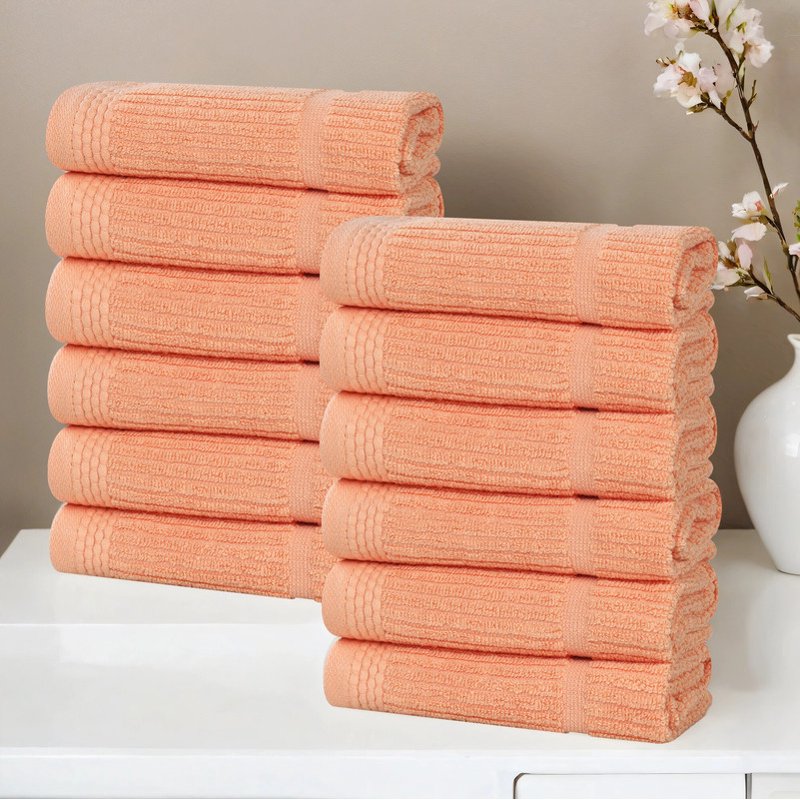 Peach Cotton Viscose Blend Face Towels Set of 12 - Soft, Absorbent, Medium Weight