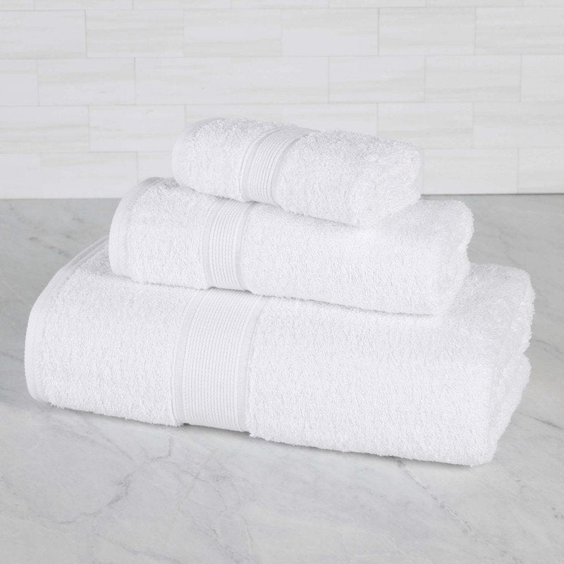 Organic Cotton Bath Towel Set - White, 3 Piece Soft & Absorbent