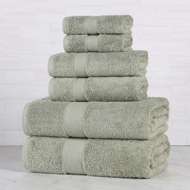 Sage Organic Cotton 6 Piece Towel Set - Soft Medium Weight Bath Towels