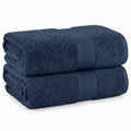 Organic Cotton Bath Towel Set - Navy Blue 2-Piece, Medium Weight, Soft & Absorbent