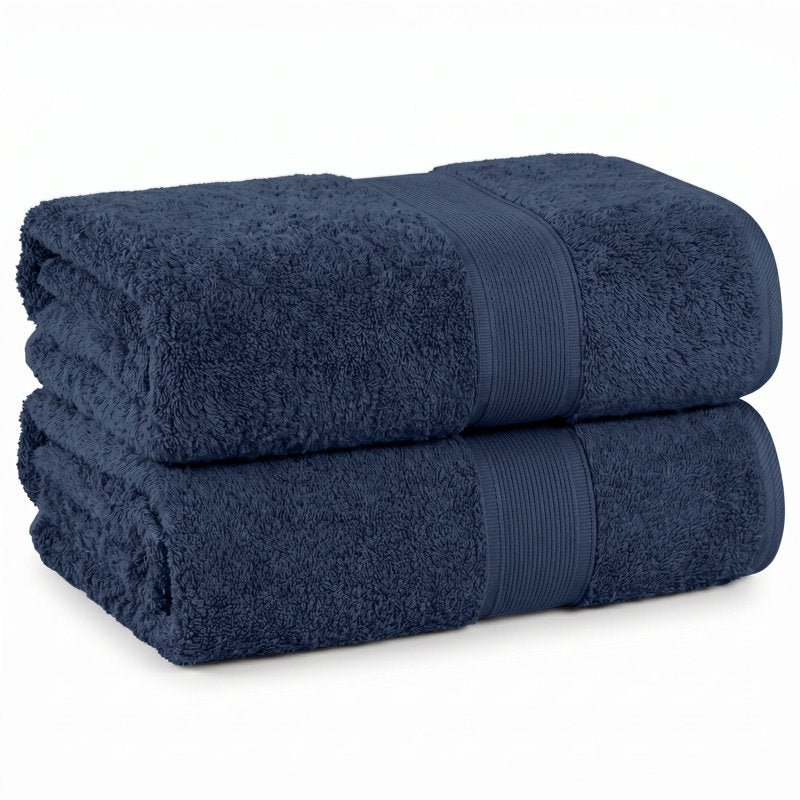 Organic Cotton Bath Towel Set - Navy Blue 2-Piece, Medium Weight, Soft & Absorbent
