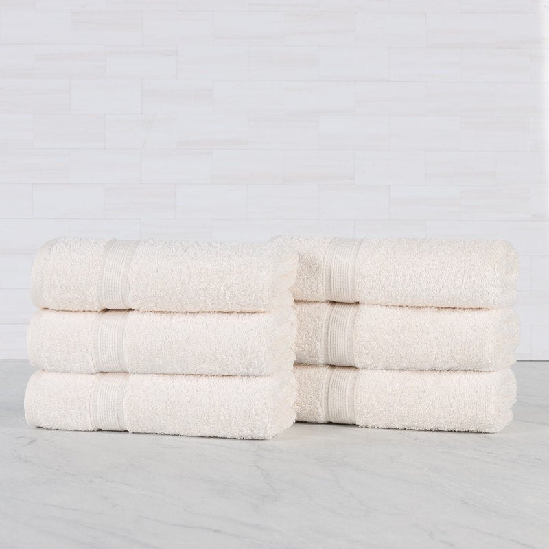 Ivory Organic Cotton Hand Towel Set - 6 Piece Bath Towels, Medium Weight, Superior