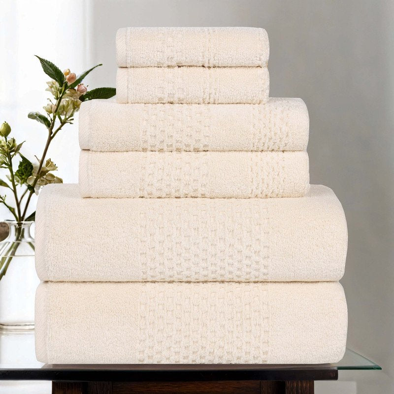 Ivory Cotton Waffle Textured Towel Set - 3 Piece Bathroom Decor - Superior