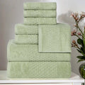 Green Cotton Waffle Textured Towel Set - 8 Piece Bathroom Towels - Superior Playa Zero Twist