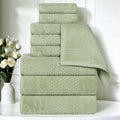 Green Cotton Waffle Textured Towel Set - 3 Piece Bathroom Linen - Superior Playa Zero Twist