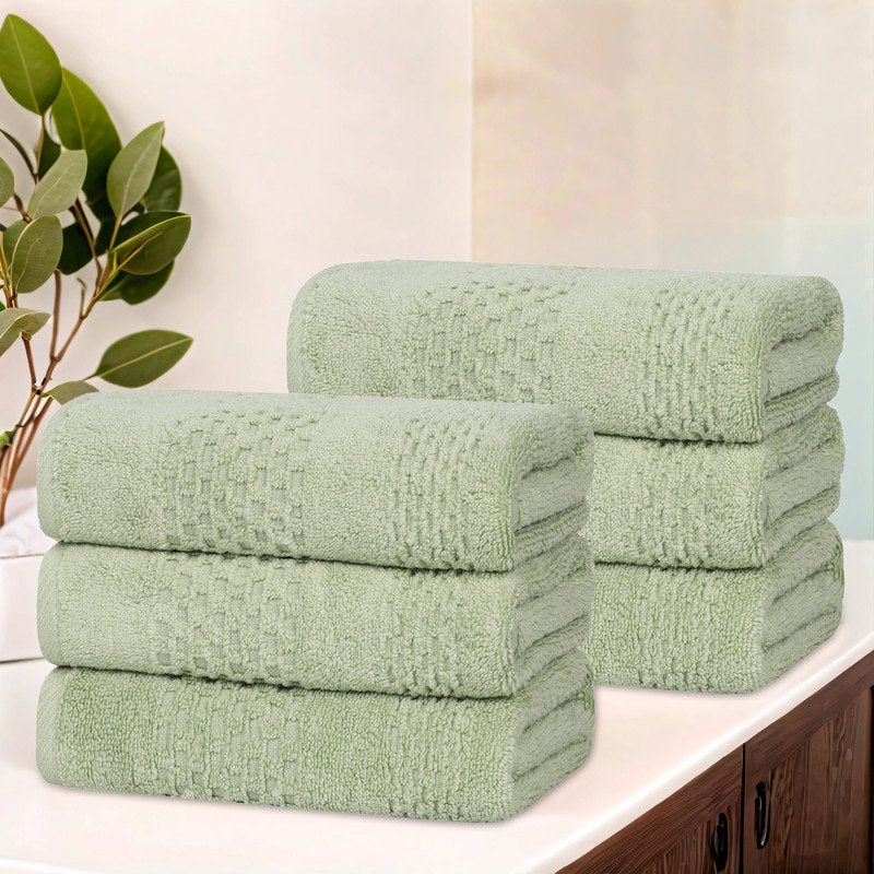 Superior Playa Zero Twist Cotton Waffle Textured Hand Towels Set - Green, 6 Pack
