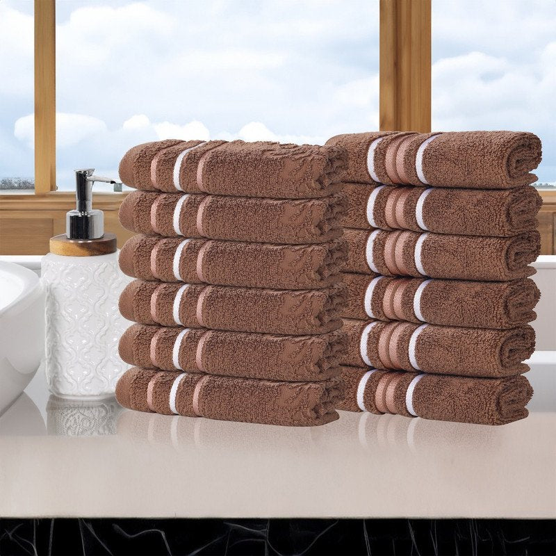 Face Towel 12-Pack - Chocolate Zero Twist Cotton Washcloths with Loop - Soft & Absorbent