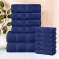 Navy Blue 12-Piece Cotton Towel Set - Soft, Quick Dry, Zero Twist