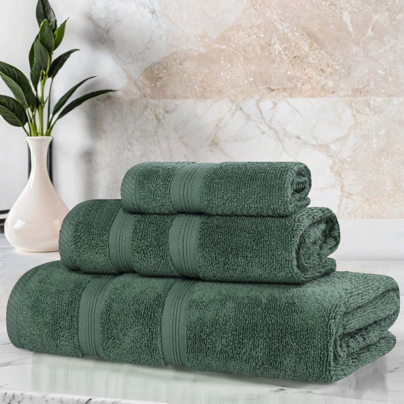 Forest Green 3-Piece Cotton Towel Set - Quick Dry, Soft & Absorbent