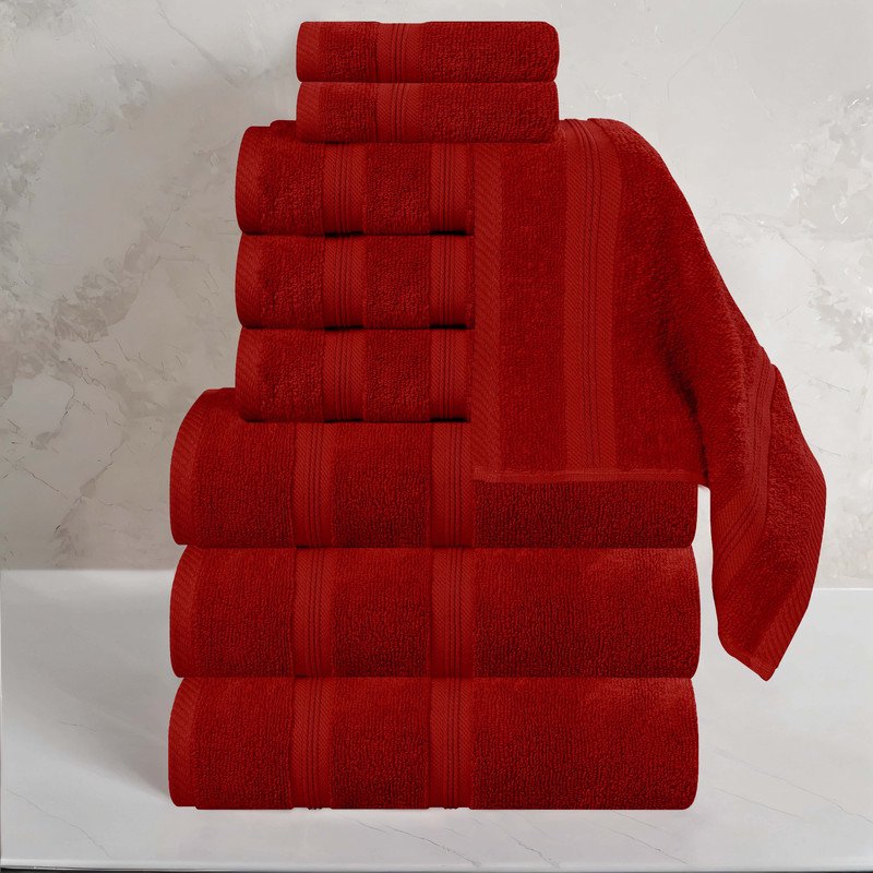 Crimson 9-Piece Cotton Towel Set - Quick Dry, Soft, Zero Twist Bath Towels