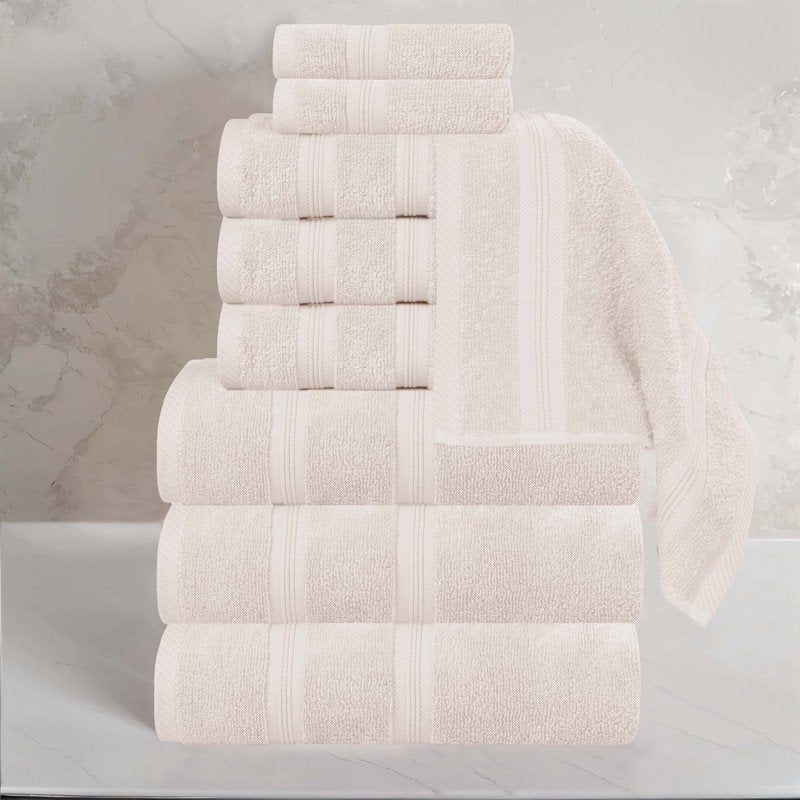 Ivory 9-Piece Cotton Towel Set - Quick Dry, Zero Twist, Plush & Absorbent