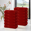 Crimson Superior Smart Dry 12-Piece Cotton Face Towel Set - Quick Dry & Fade Resistant