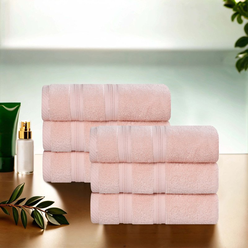Peach Cotton Hand Towel Set - 6 Soft, Quick Dry Zero Twist Towels for Bathroom