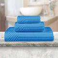 Assorted Cotton Towel Set - 3-Piece Ribbed Bath, Hand & Face Towels - Azure