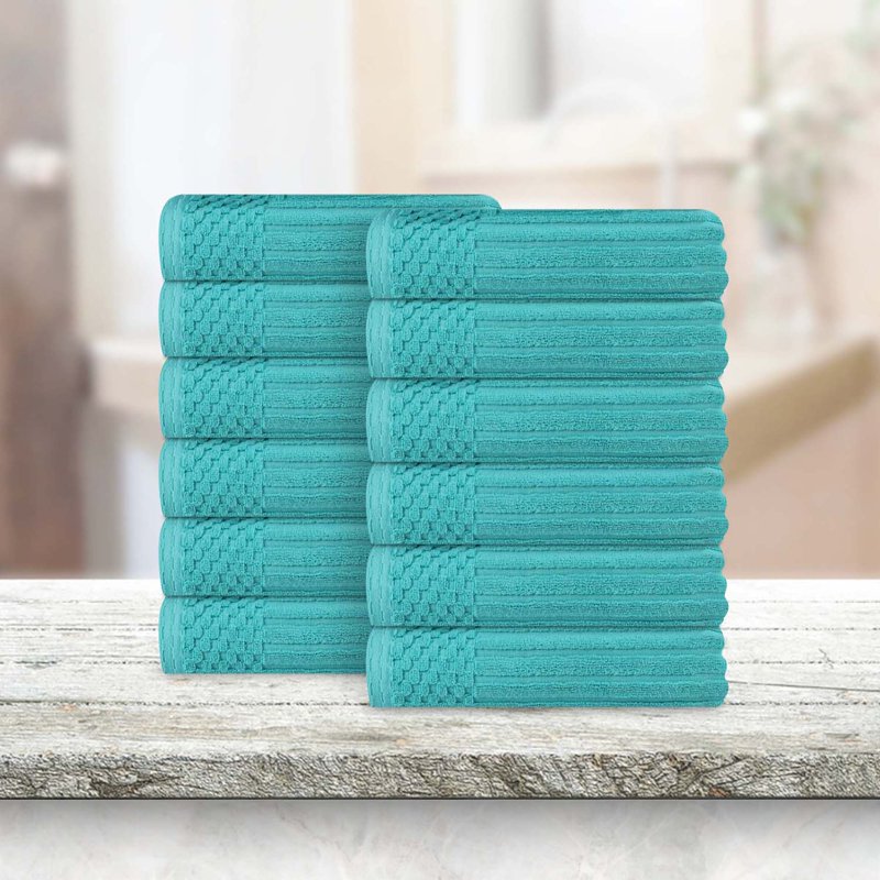 Turquoise Face Towel 12-Pack - Ribbed Cotton Washcloths for Bath & Skincare - Superior Soho Set
