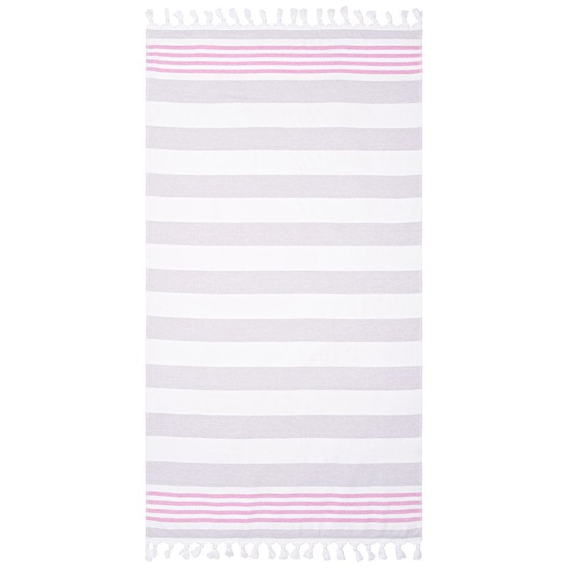 Sunset Summery Stripe Cotton Beach Towel with Fringe - 35x68 Inches