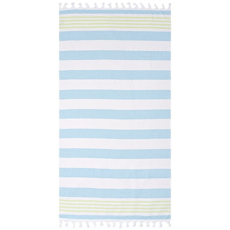 Key West Summery Stripe Cotton Beach Towel with Fringe - 35x68 Inches