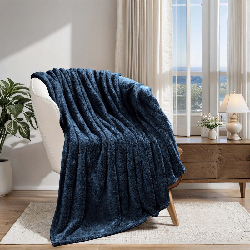Twin Navy Blue Plush Fleece Blanket - Super Soft Microfiber Bed & Couch Throw