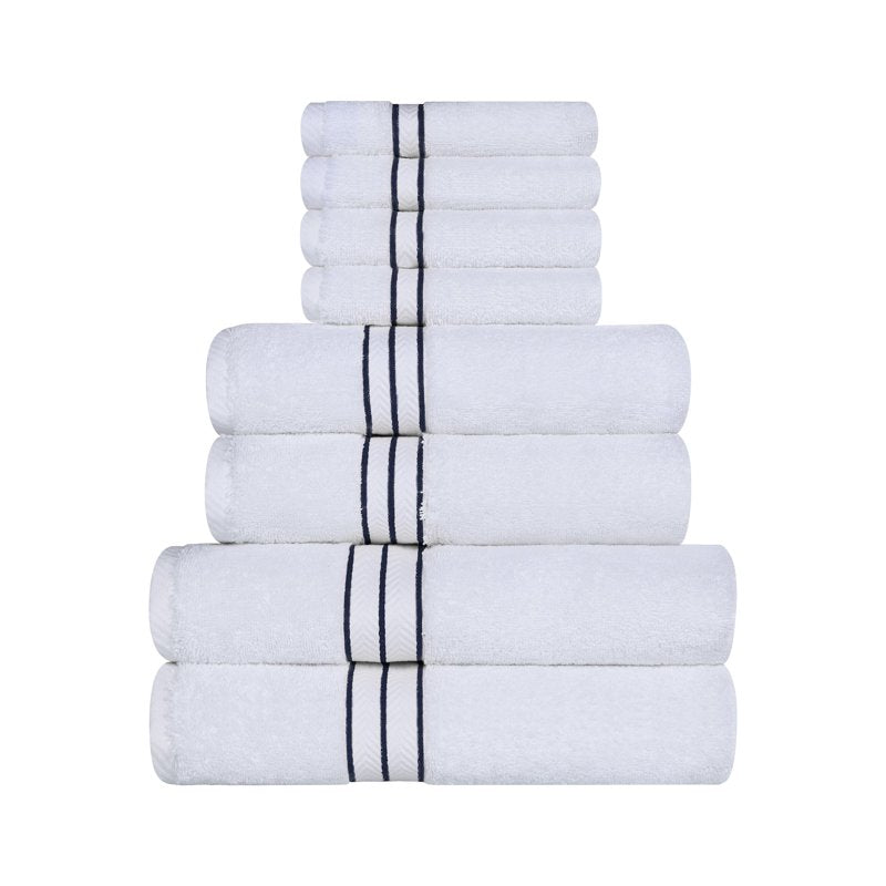 Navy Blue Turkish Cotton 8-Piece Towel Set - Superior Ultra-Plush, Hotel-Quality
