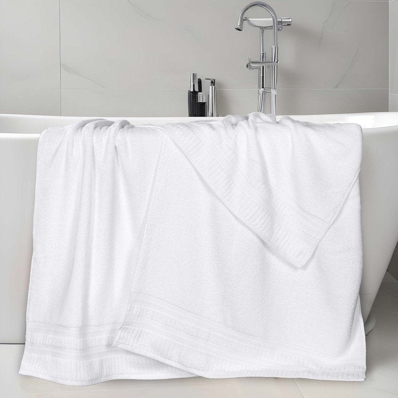 White Bath Sheets Set of 2 - Superior Venice Ribbed Zero Twist Cotton