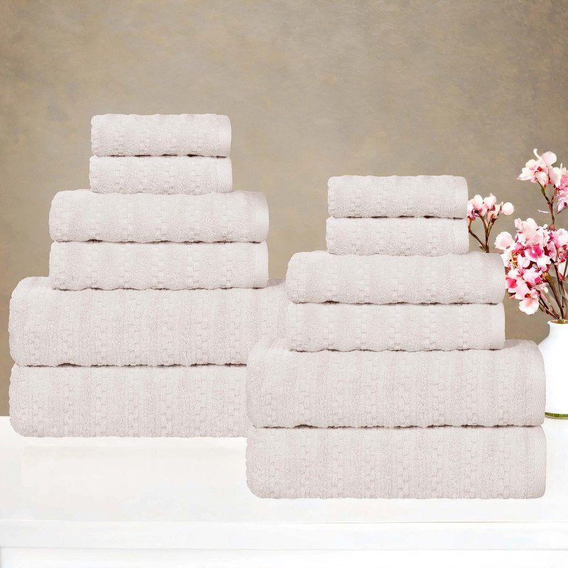 Silver 12-Piece Cotton Waffle Textured Towel Set - Superior Zuma