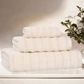 Ivory 3 Piece Waffle Textured Cotton Towel Set - Superior Zuma Zero Twist Bath Towels