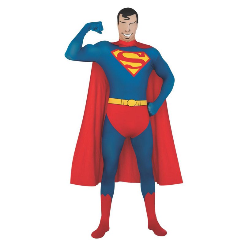 Superman Adult Skin Suit Costume with Cape & Mask - Comic Book Style