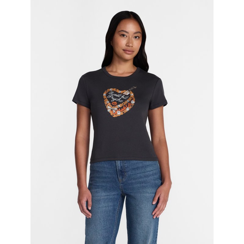 Halloween Women's Sweet But Psycho Graphic T-Shirt with Short Sleeves XS Phantom