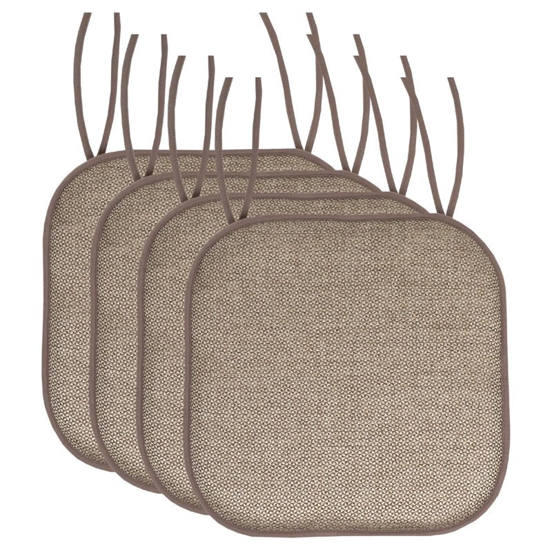 16" x 16" Beige & Brown Square Chair Pads - 4-Pack with Ties