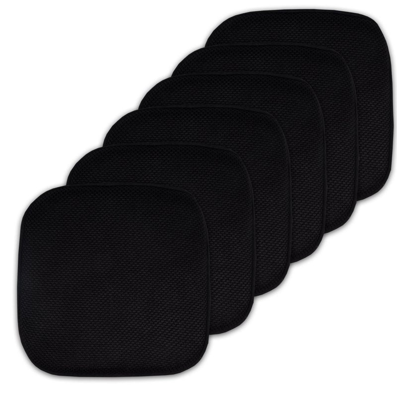 Memory Foam Chair Pads - Non-Slip Back, 16" x 16", 6-Pack - Black