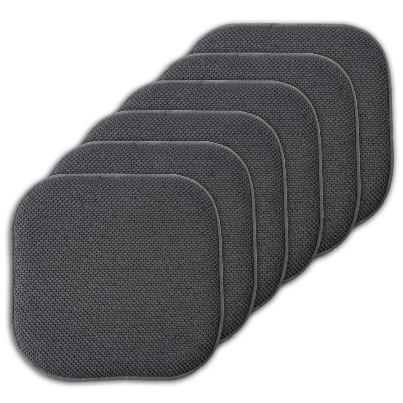 Memory Foam Chair Pad 16" x 16" Non-Slip Back - Gray, 6-Pack