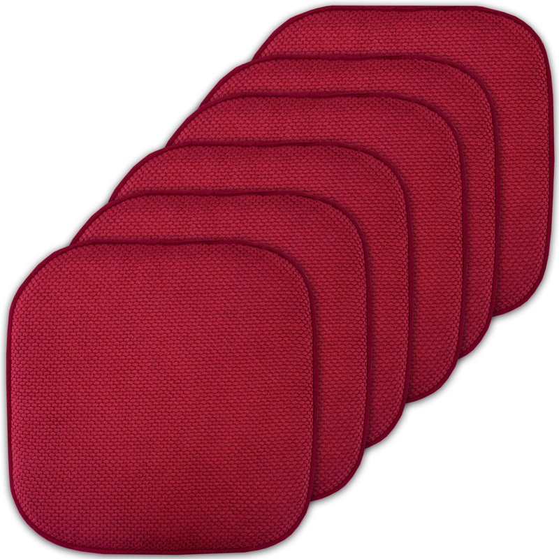 Memory Foam Chair Pad 16" x 16" - Non-Slip Back, 6-Pack, Red