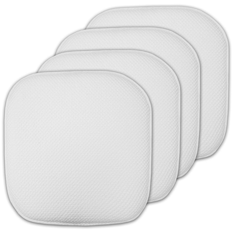 Memory Foam Chair Pad 16" x 16" Non-Slip Back - White, 4-Pack