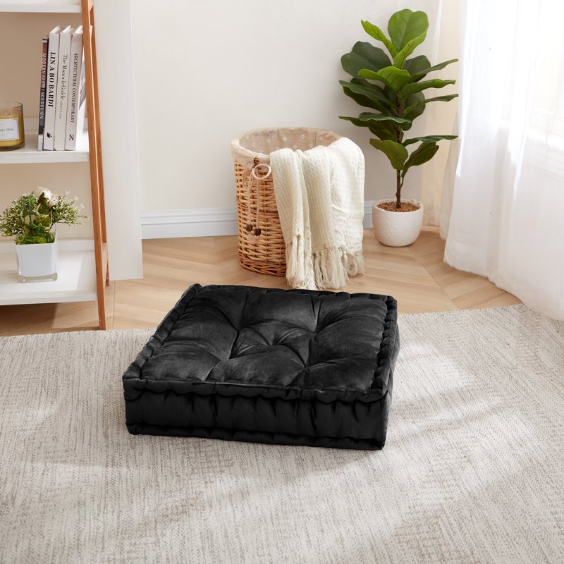 Meditation Yoga Floor Pillow - Square 20" x 20" - Black
