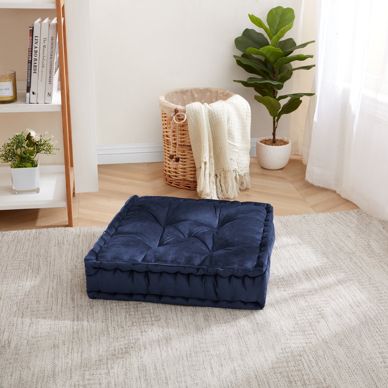 Navy Tufted Square Yoga Floor Pillow - 20" x 20"