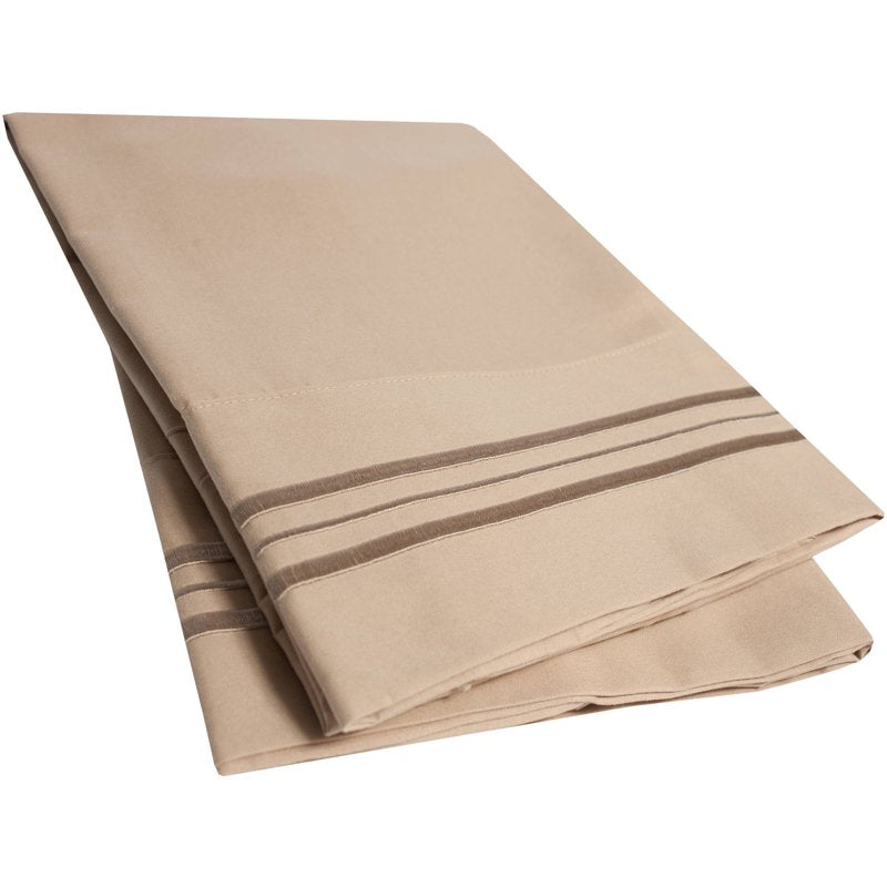 King Taupe Ultra-Soft Microfiber Embroidered Pillowcases 2-Pack