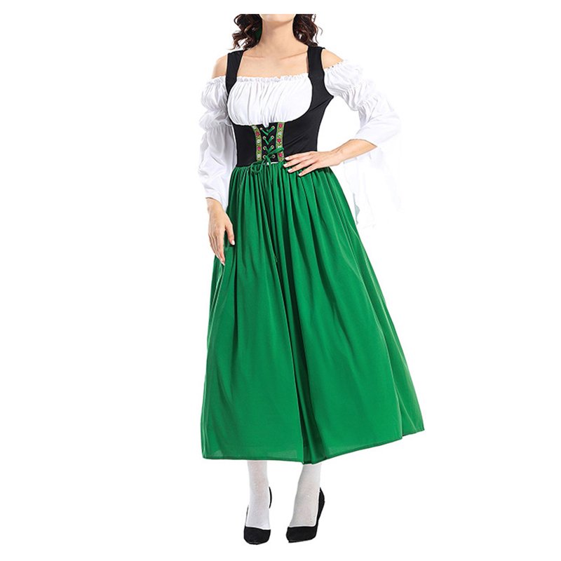 Green Oktoberfest Beer Festival Costume Dress with Headwrap - Women's Medieval-Style Cosplay