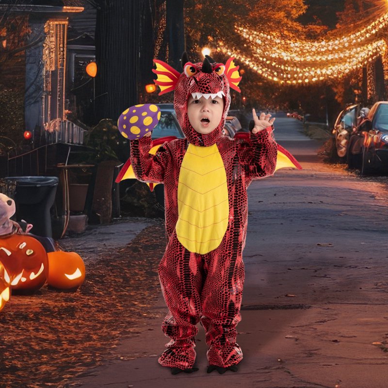 Red Dragon Kids Costume - Dinosaur & Dragon Halloween Dress Up for Ages 3-7
