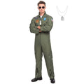 Adult Flight Pilot Costume M - Green Jumpsuit Military Aviator Uniform for Men Halloween