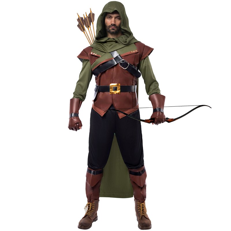 Men's Robin Hood Renaissance Costume Set with Leather Tunic Cape & Accessories - Variation of THIS listing