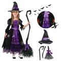 Toddler Girls Witch Costume Set XS (3-4 Years) Halloween Dress Up with Hat & Broom